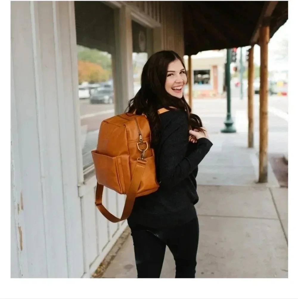 Milkmaid Goods Brooklyn Backpack in Cognac with Hattie Interior